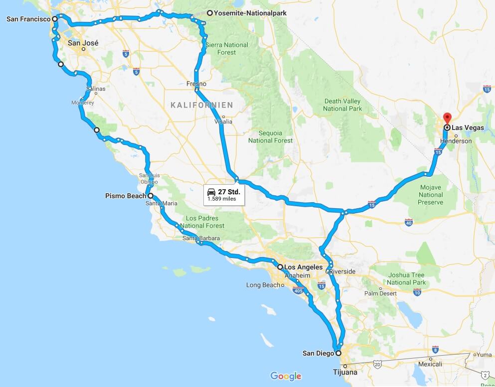 Road Trip Las Vegas, San Diego, Los Angeles, San Francsico, Yosemite